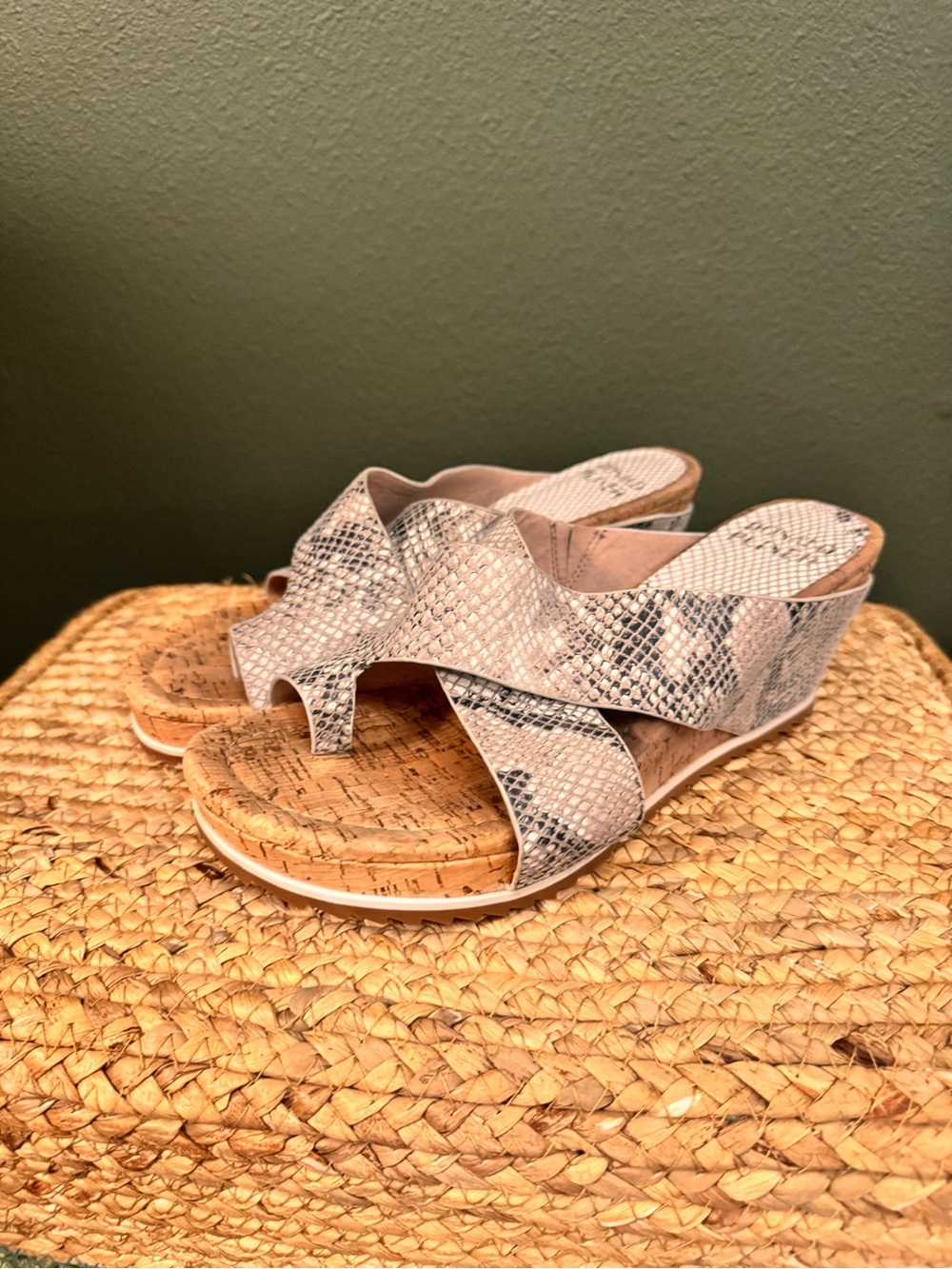 Donald J. Pliner Grey Snake-Print Cork Wedge Sandals